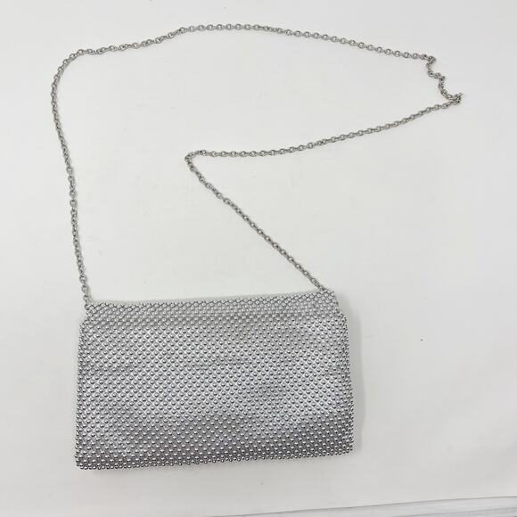 INC International Concepts Silver Gray Prudence Shiny Mesh Clutch Crossbody Bag - Picture 2 of 9